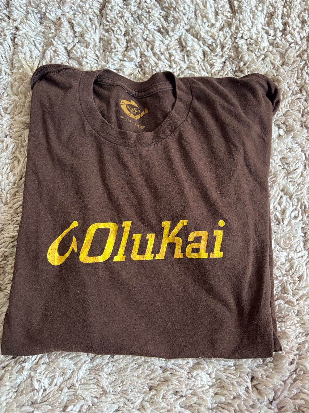 OluKai Brown Short Sleeve Tee with Yellow Logo